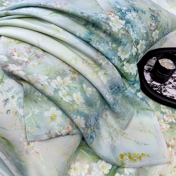 91家纺网 家纺一手货源 找家纺 绒棉世家 2026新款100%莱赛尔天丝面料数码印花四件套 花花世界