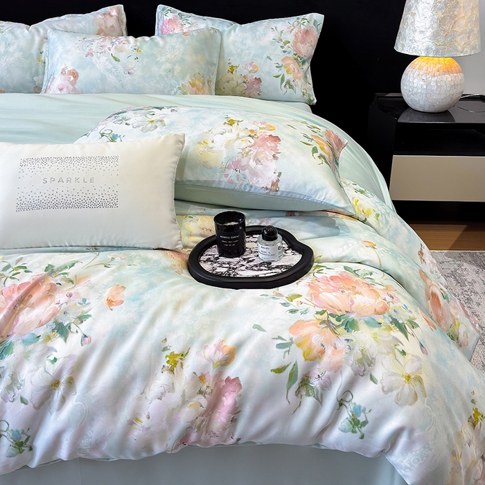 91家纺网 家纺一手货源 找家纺 绒棉世家 2026新款100%莱赛尔天丝面料数码印花四件套 波曼