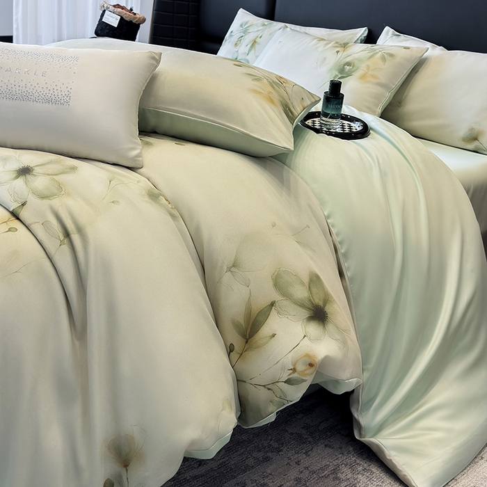 91家纺网 家纺一手货源 找家纺 绒棉世家 2026新款100%莱赛尔天丝面料数码印花四件套 金枝玉叶