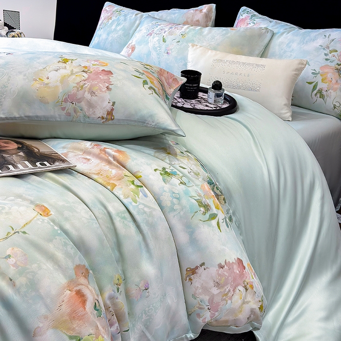 91家纺网 家纺一手货源 找家纺 绒棉世家 2026新款100%莱赛尔天丝面料数码印花四件套 波曼