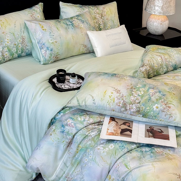 91家纺网 家纺一手货源 找家纺 绒棉世家 2026新款100%莱赛尔天丝面料数码印花四件套 花花世界