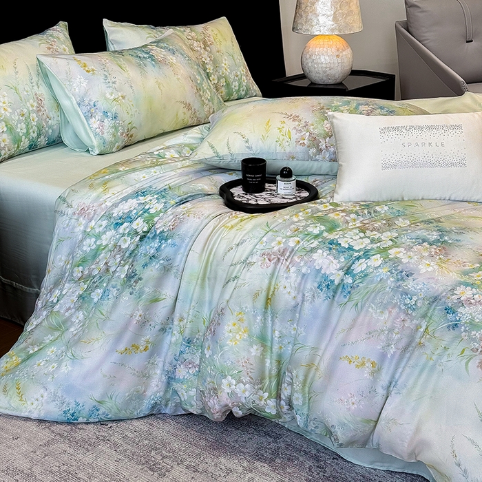 91家纺网 家纺一手货源 找家纺 绒棉世家 2026新款100%莱赛尔天丝面料数码印花四件套 花花世界