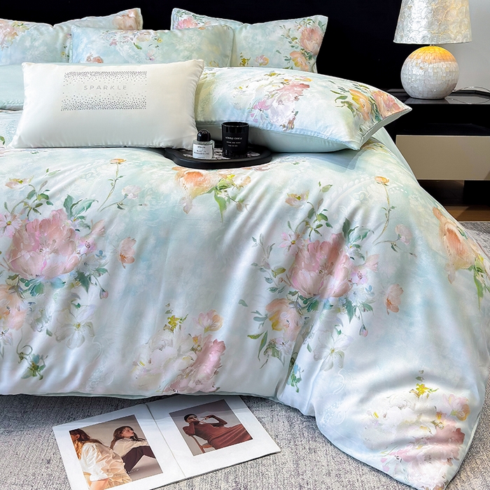 91家纺网 家纺一手货源 找家纺 绒棉世家 2026新款100%莱赛尔天丝面料数码印花四件套 波曼