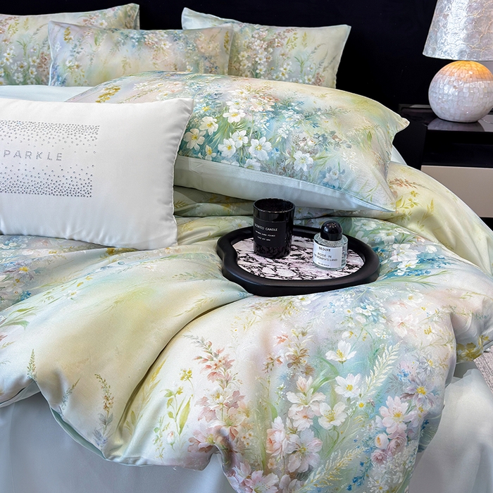 91家纺网 家纺一手货源 找家纺 绒棉世家 2026新款100%莱赛尔天丝面料数码印花四件套 花花世界