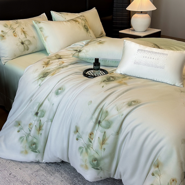 91家纺网 家纺一手货源 找家纺 绒棉世家 2026新款100%莱赛尔天丝面料数码印花四件套 金枝玉叶