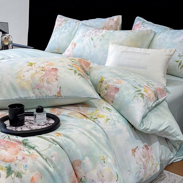 91家纺网 家纺一手货源 找家纺 绒棉世家 2026新款100%莱赛尔天丝面料数码印花四件套 波曼