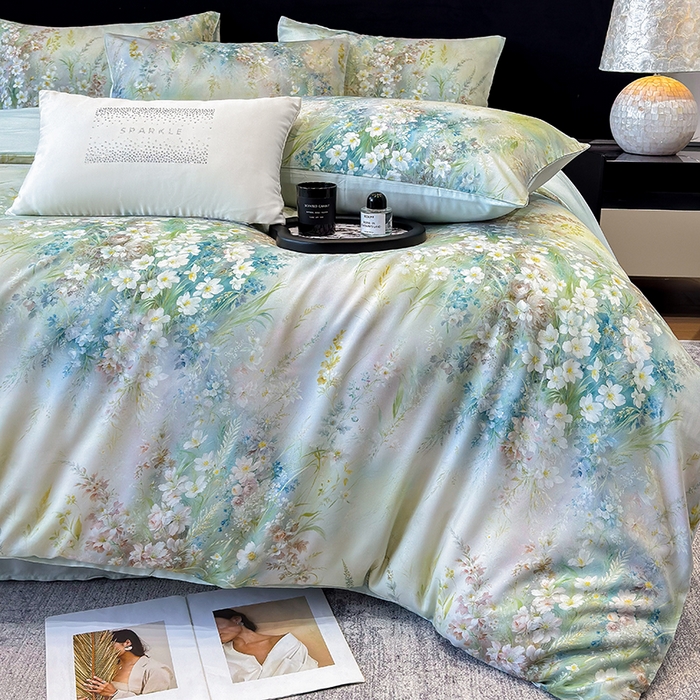 91家纺网 家纺一手货源 找家纺 绒棉世家 2026新款100%莱赛尔天丝面料数码印花四件套 花花世界