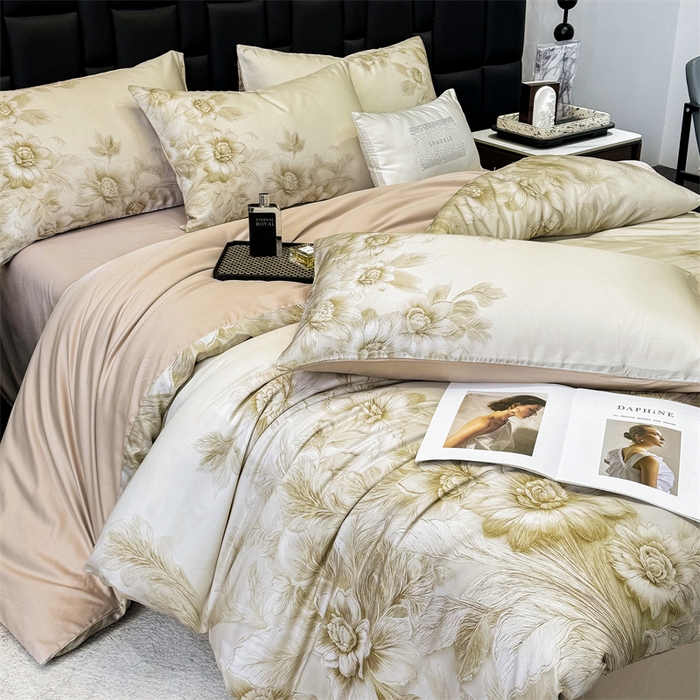 91家纺网 家纺一手货源 找家纺 绒棉世家 2026新款100%莱赛尔天丝面料数码印花四件套 花岛迷你