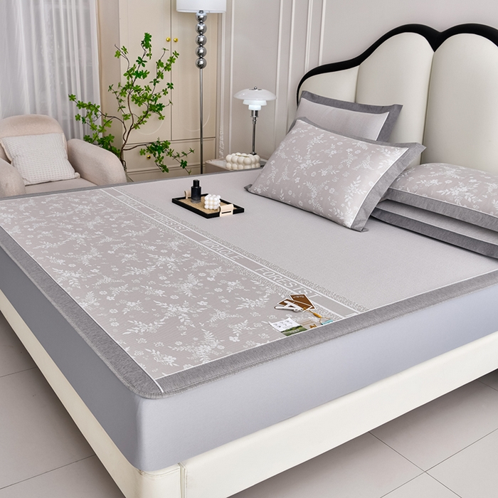 91家纺网 家纺一手货源 找家纺 小牛席业 2026新款半定位小提花小提花凉感冰丝席系列（床笠款）凉席藤席冰藤双面席冰丝席竹席凉席空调席草席三件 香槟