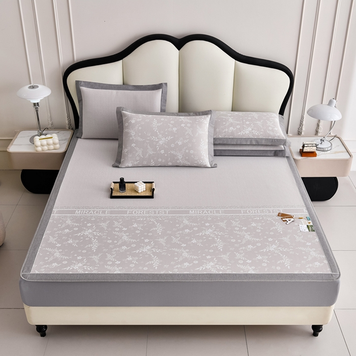 91家纺网 家纺一手货源 找家纺 小牛席业 2026新款半定位小提花小提花凉感冰丝席系列（床笠款）凉席藤席冰藤双面席冰丝席竹席凉席空调席草席三件 香槟