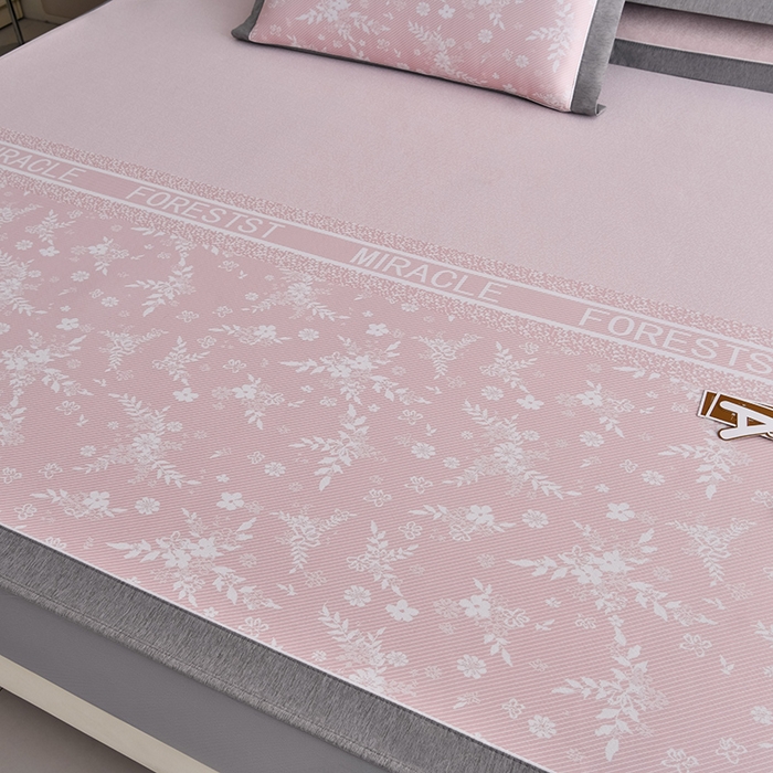 91家纺网 家纺一手货源 找家纺 小牛席业 2026新款半定位小提花小提花凉感冰丝席系列（床笠款）凉席藤席冰藤双面席冰丝席竹席凉席空调席草席三件 粉色