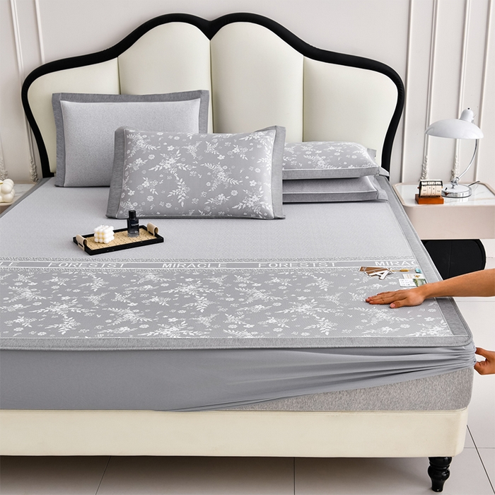 91家纺网 家纺一手货源 找家纺 小牛席业 2026新款半定位小提花小提花凉感冰丝席系列（床笠款）凉席藤席冰藤双面席冰丝席竹席凉席空调席草席三件 灰色