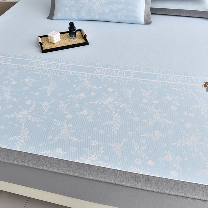 91家纺网 家纺一手货源 找家纺 小牛席业 2026新款半定位小提花小提花凉感冰丝席系列（床笠款）凉席藤席冰藤双面席冰丝席竹席凉席空调席草席三件 蓝色