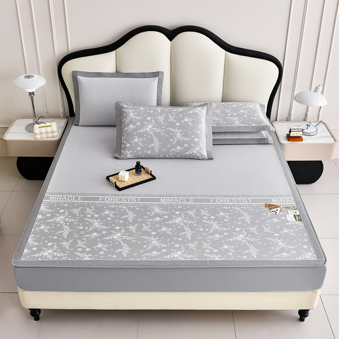 91家纺网 家纺一手货源 找家纺 小牛席业 2026新款半定位小提花小提花凉感冰丝席系列（床笠款）凉席藤席冰藤双面席冰丝席竹席凉席空调席草席三件 灰色