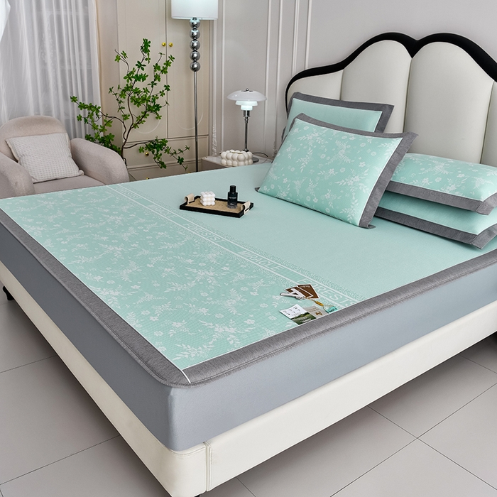 91家纺网 家纺一手货源 找家纺 小牛席业 2026新款半定位小提花小提花凉感冰丝席系列（床笠款）凉席藤席冰藤双面席冰丝席竹席凉席空调席草席三件 绿色