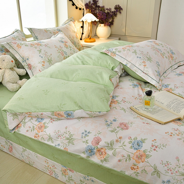 91家纺网 家纺一手货源 找家纺 绘萱家居 2026直播爆款一字绣吊边款纯棉100%全棉四件套印花百分百（喷气高品质） 旷野风眠