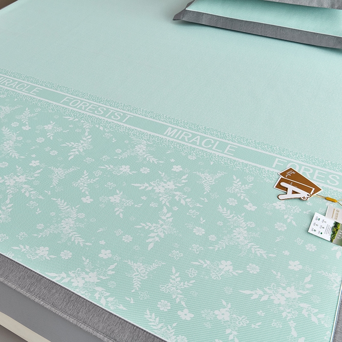 91家纺网 家纺一手货源 找家纺 小牛席业 2026新款半定位小提花小提花凉感冰丝席系列（床笠款）凉席藤席冰藤双面席冰丝席竹席凉席空调席草席三件 绿色