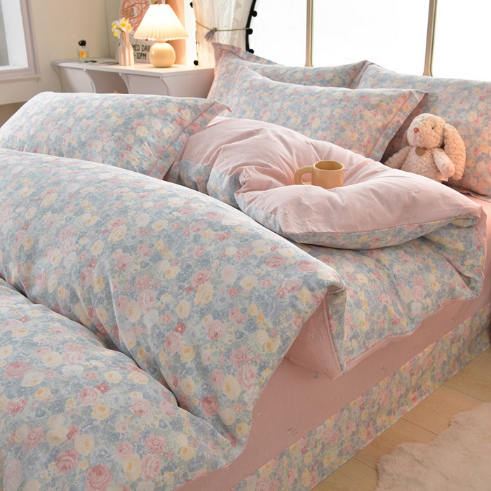 绘萱家居 2026直播爆款一字绣吊边款纯棉100%全棉四件套印花百分百（喷气高品质） 岚花绪