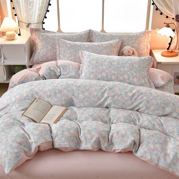 91家纺网 家纺一手货源 找家纺 绘萱家居 2026直播爆款一字绣吊边款纯棉100%全棉四件套印花百分百（喷气高品质） 岚花绪