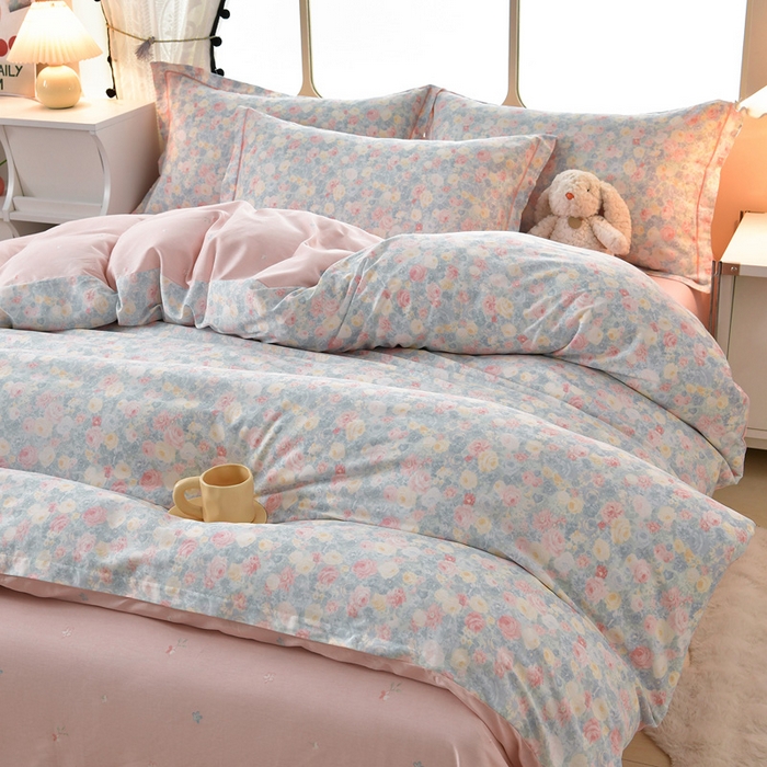 91家纺网 家纺一手货源 找家纺 绘萱家居 2026直播爆款一字绣吊边款纯棉100%全棉四件套印花百分百（喷气高品质） 岚花绪