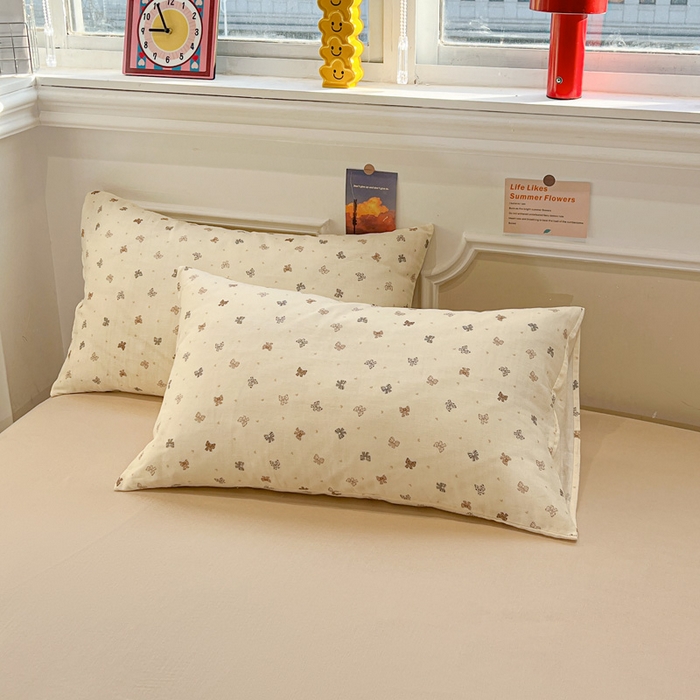 91家纺网 家纺一手货源 找家纺 亿梵家居 2025新款A类母婴级有氧全棉纯棉双层纱纯棉印花四件套-叠拍图蝴蝶结