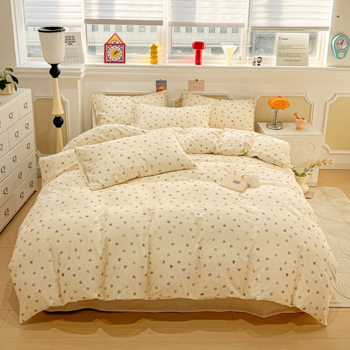 91家纺网 家纺一手货源 找家纺 亿梵家居 2025新款A类母婴级有氧全棉纯棉双层纱纯棉印花四件套-叠拍图蝴蝶结