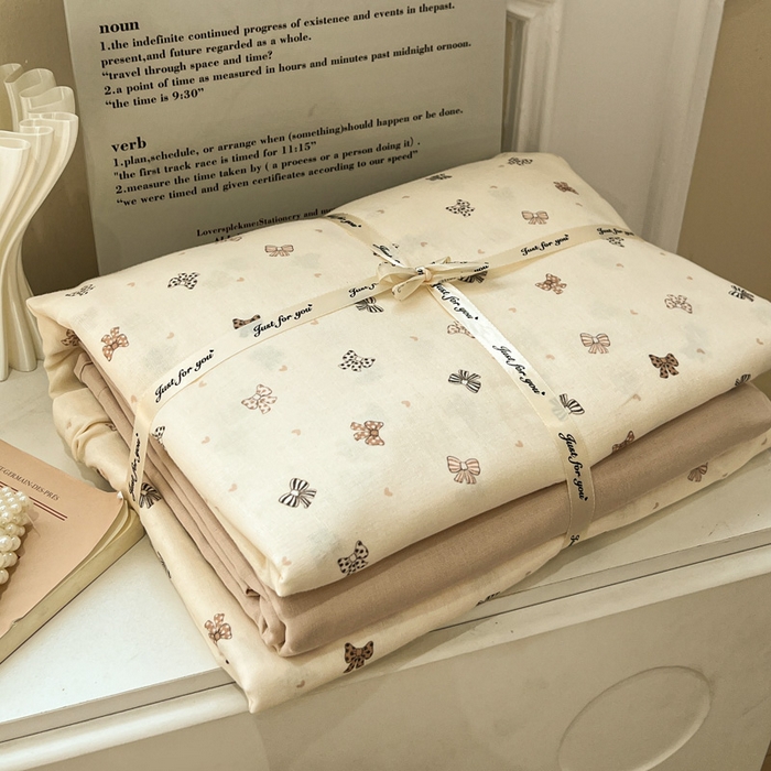 亿梵家居 2025新款A类母婴级有氧全棉纯棉双层纱纯棉印花四件套-叠拍图蝴蝶结