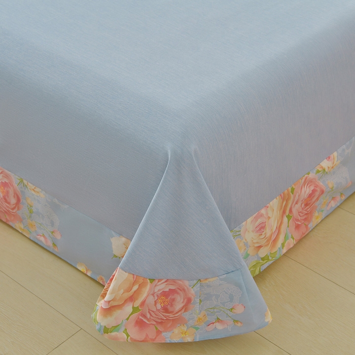 91家纺网 家纺一手货源 找家纺 绘萱家居 2026直播爆款一字绣吊边款纯棉100%全棉四件套印花百分百（喷气高品质） 蓝调花漾