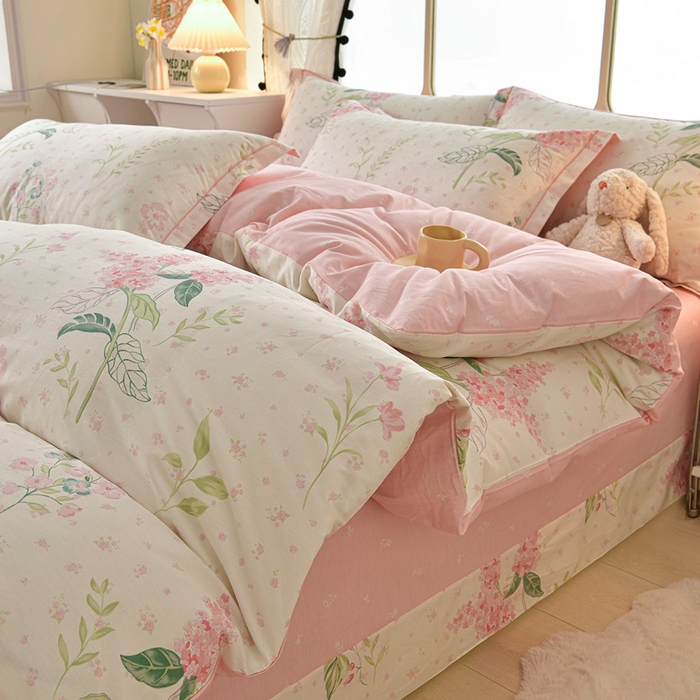 绘萱家居 2026直播爆款一字绣吊边款纯棉100%全棉四件套印花百分百（喷气高品质） 浪漫花香