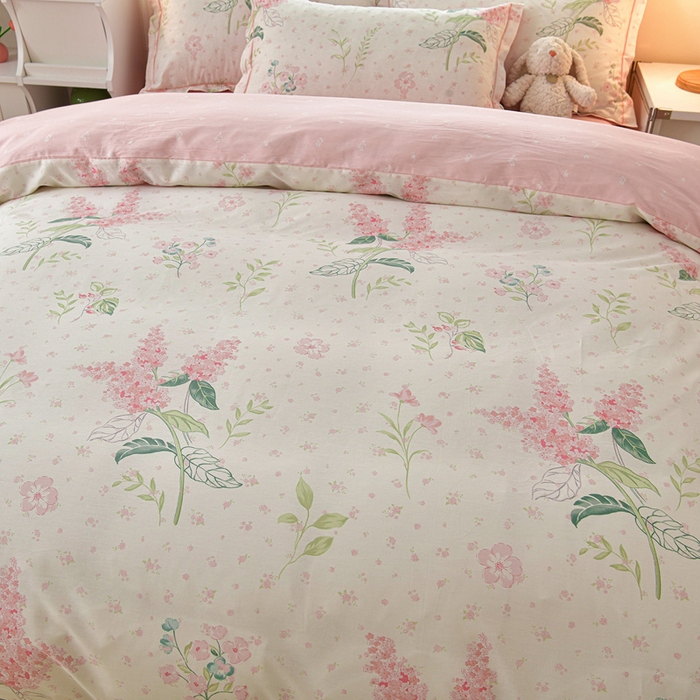 91家纺网 家纺一手货源 找家纺 绘萱家居 2026直播爆款一字绣吊边款纯棉100%全棉四件套印花百分百（喷气高品质） 浪漫花香