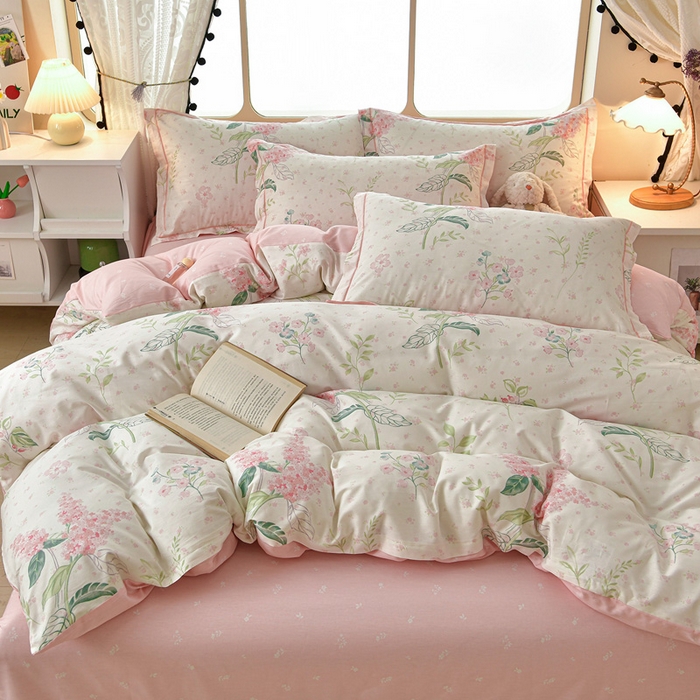 91家纺网 家纺一手货源 找家纺 绘萱家居 2026直播爆款一字绣吊边款纯棉100%全棉四件套印花百分百（喷气高品质） 浪漫花香