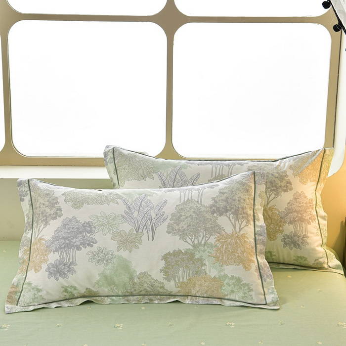 91家纺网 家纺一手货源 找家纺 绘萱家居 2026直播爆款一字绣吊边款纯棉100%全棉四件套印花百分百（喷气高品质） 绿叶森林