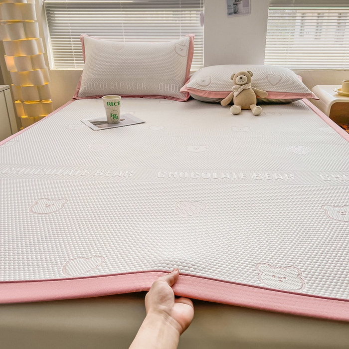 凯罗 2026新款可水洗凉豆豆夏季席子凉席三件套 爱心小熊--浅粉