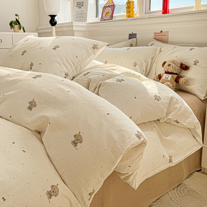 91家纺网 家纺一手货源 找家纺 亿梵家居 2025新款A类母婴级有氧全棉纯棉双层纱纯棉印花四件套-叠拍图柯基