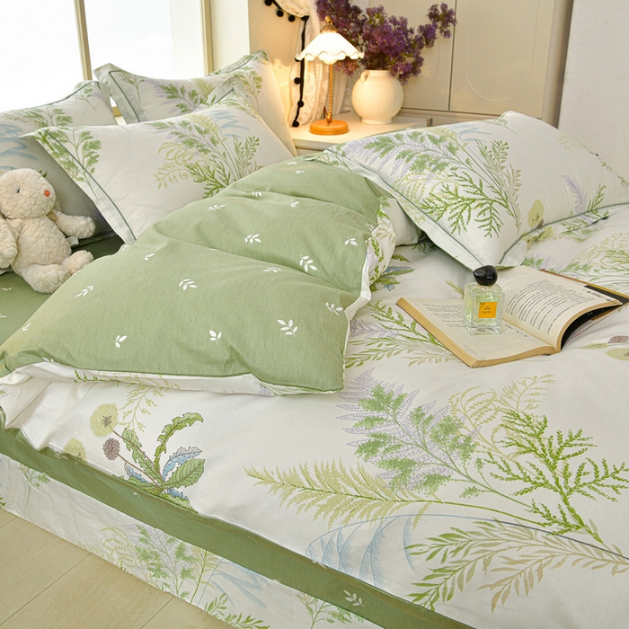 91家纺网 家纺一手货源 找家纺 绘萱家居 2026直播爆款一字绣吊边款纯棉100%全棉四件套印花百分百（喷气高品质） 青禾仙草