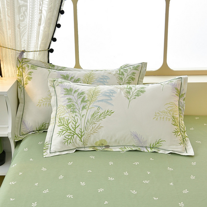 91家纺网 家纺一手货源 找家纺 绘萱家居 2026直播爆款一字绣吊边款纯棉100%全棉四件套印花百分百（喷气高品质） 青禾仙草