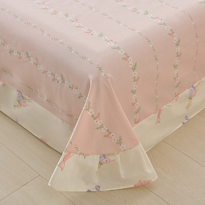 91家纺网 家纺一手货源 找家纺 绘萱家居 2026直播爆款一字绣吊边款纯棉100%全棉四件套印花百分百（喷气高品质） 柔粉蜜语