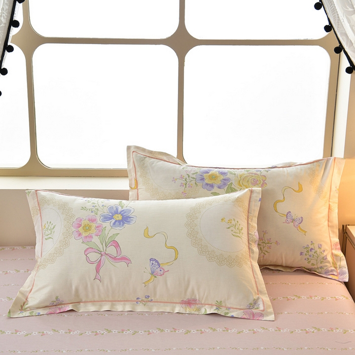 91家纺网 家纺一手货源 找家纺 绘萱家居 2026直播爆款一字绣吊边款纯棉100%全棉四件套印花百分百（喷气高品质） 柔粉蜜语