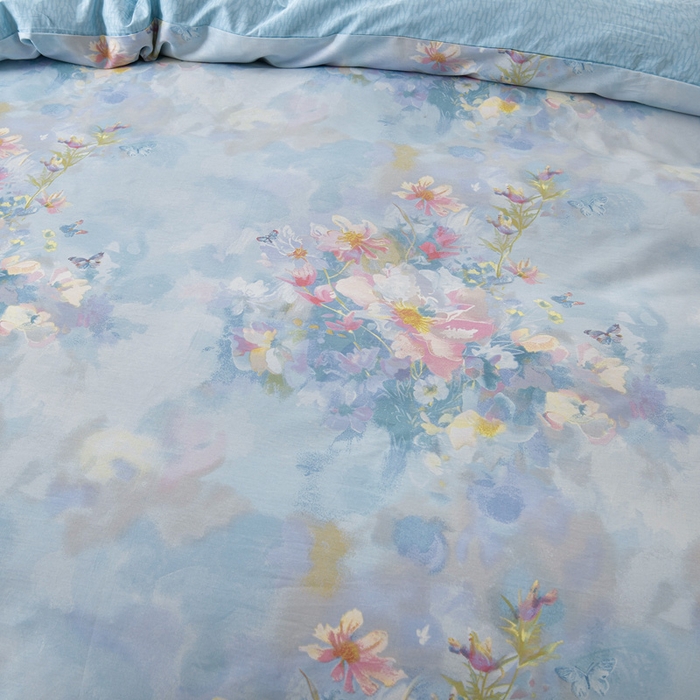 91家纺网 家纺一手货源 找家纺 绘萱家居 2026直播爆款一字绣吊边款纯棉100%全棉四件套印花百分百（喷气高品质） 水彩花境