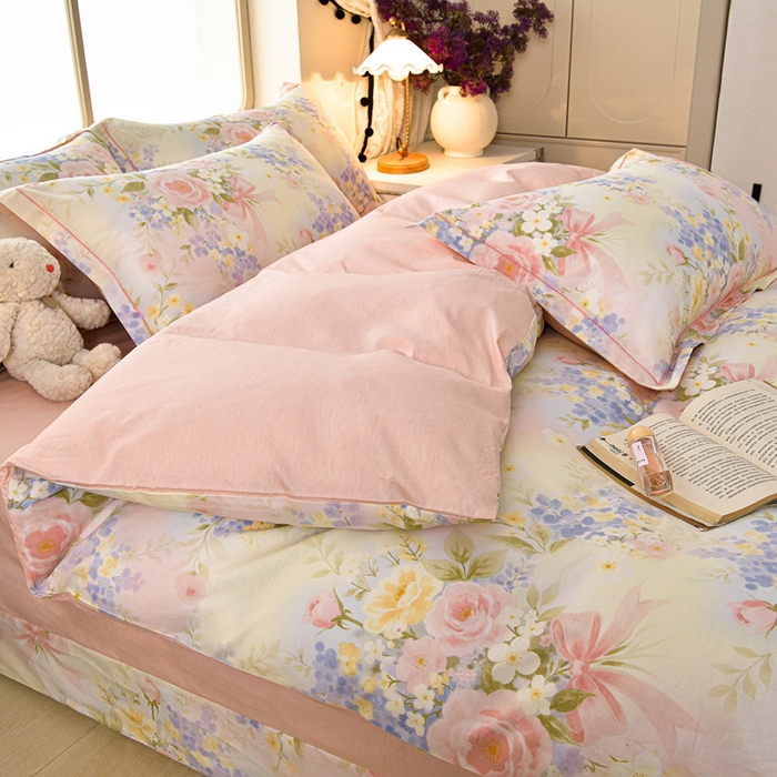 91家纺网 家纺一手货源 找家纺 绘萱家居 2026直播爆款一字绣吊边款纯棉100%全棉四件套印花百分百（喷气高品质） 水墨嫣然