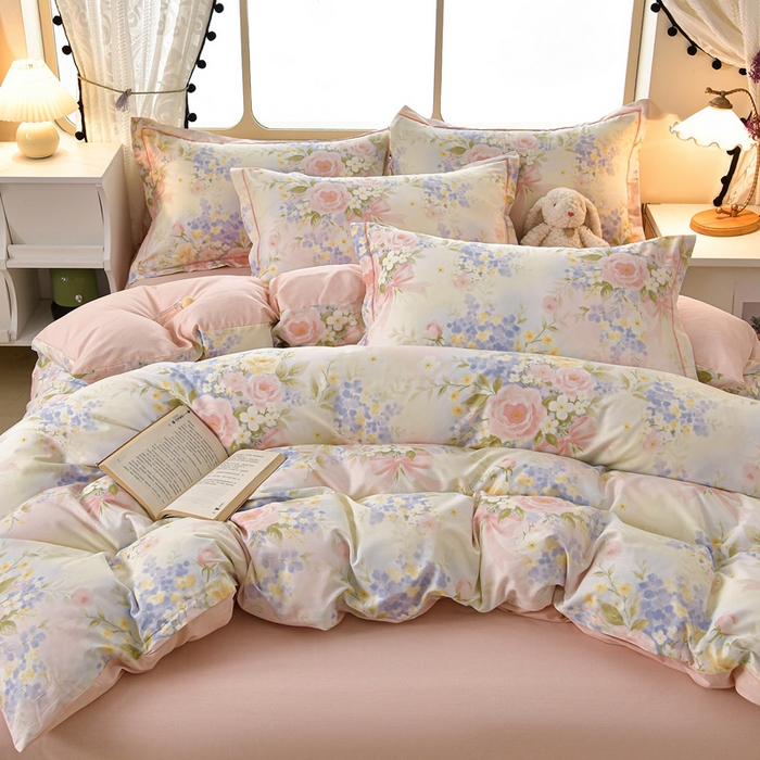 91家纺网 家纺一手货源 找家纺 绘萱家居 2026直播爆款一字绣吊边款纯棉100%全棉四件套印花百分百（喷气高品质） 水墨嫣然