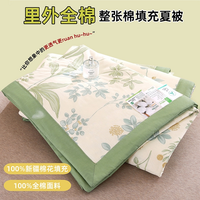 米萝家居 2026新款里外全棉夏被纯棉棉棉花夏凉被空调被 被子被芯 仙草