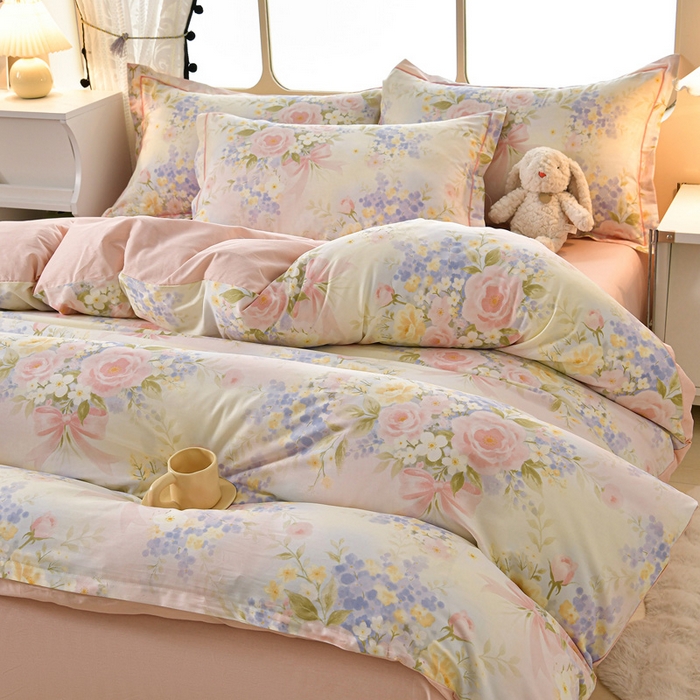 91家纺网 家纺一手货源 找家纺 绘萱家居 2026直播爆款一字绣吊边款纯棉100%全棉四件套印花百分百（喷气高品质） 水墨嫣然