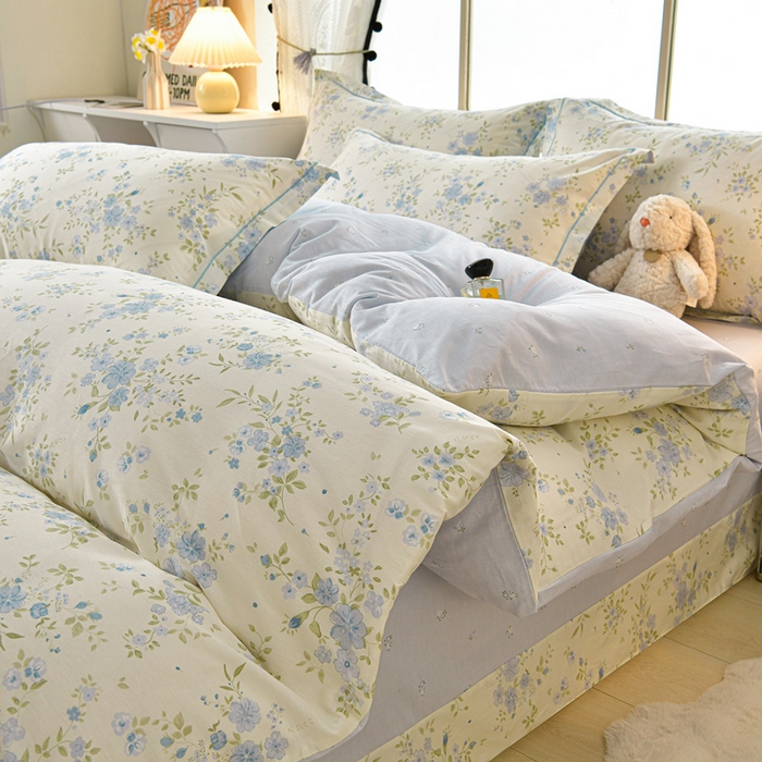 绘萱家居 2026直播爆款一字绣吊边款纯棉100%全棉四件套印花百分百（喷气高品质） 苏林-米蓝