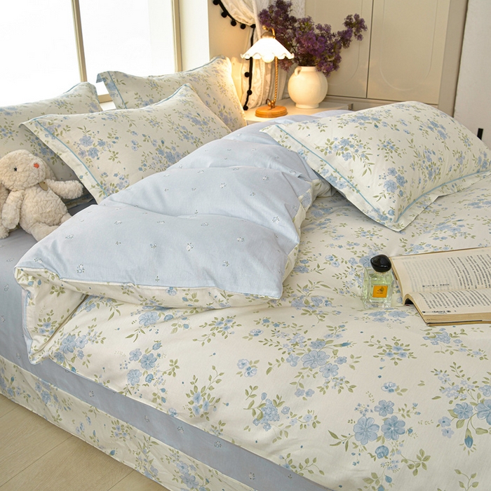 91家纺网 家纺一手货源 找家纺 绘萱家居 2026直播爆款一字绣吊边款纯棉100%全棉四件套印花百分百（喷气高品质） 苏林-米蓝