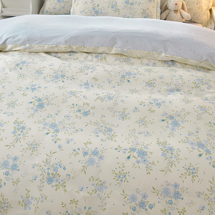 91家纺网 家纺一手货源 找家纺 绘萱家居 2026直播爆款一字绣吊边款纯棉100%全棉四件套印花百分百（喷气高品质） 苏林-米蓝