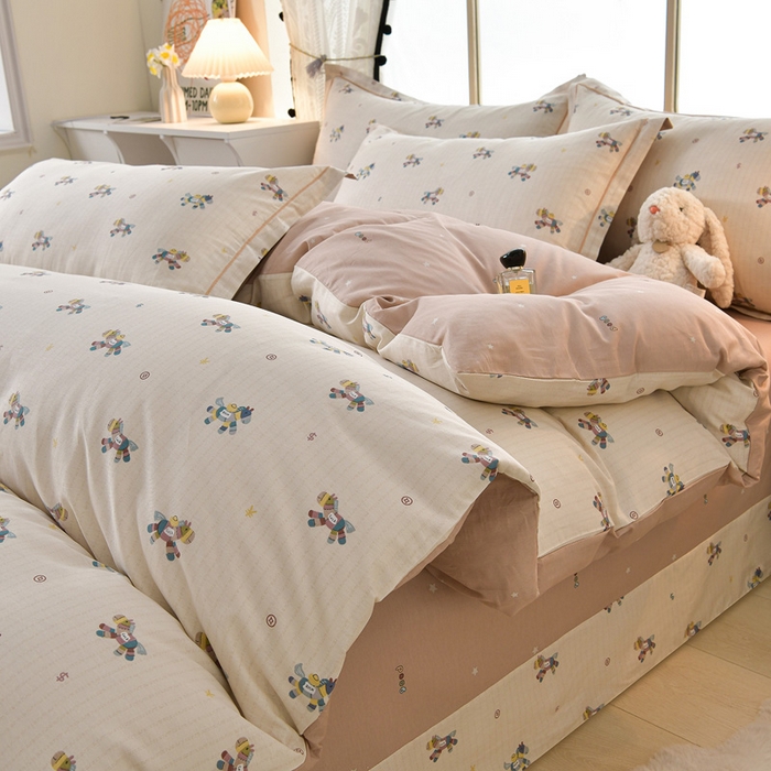 绘萱家居 2026直播爆款一字绣吊边款纯棉100%全棉四件套印花百分百（喷气高品质） 小马浅浅