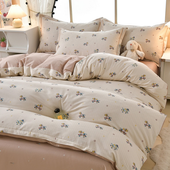 91家纺网 家纺一手货源 找家纺 绘萱家居 2026直播爆款一字绣吊边款纯棉100%全棉四件套印花百分百（喷气高品质） 小马浅浅