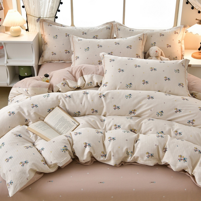 91家纺网 家纺一手货源 找家纺 绘萱家居 2026直播爆款一字绣吊边款纯棉100%全棉四件套印花百分百（喷气高品质） 小马浅浅