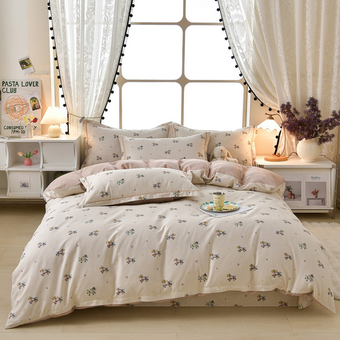 91家纺网 家纺一手货源 找家纺 绘萱家居 2026直播爆款一字绣吊边款纯棉100%全棉四件套印花百分百（喷气高品质） 小马浅浅